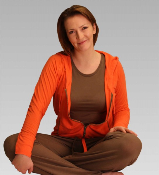 Damen Kapuzenjacke in koralle und mokka